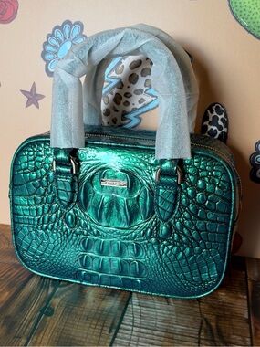 FIRM Brahmin Mara Mystic Green Melbourne Leather Satchel NWT PRETTY EYE 2x